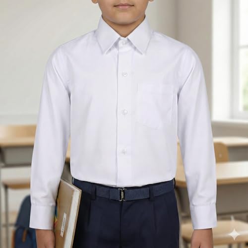 Image of Durga Uniform & Stationers Unisex White School Uniform Shirt | Full Sleeves |100% Cotton | Regular Fit