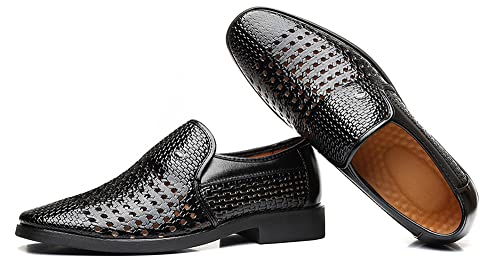 Santimon Men's Woven Casual Slip On Loafers Leather Dress Pointed Toe Derby Walking Breathable Comfort Shoes4