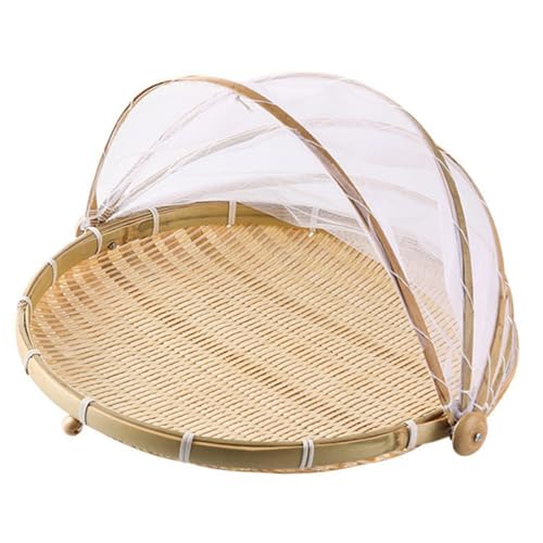HAKIDZEL Bread Basket Food Serving Tent Basket Bamboo Woven Picnic Supplies Mesh Cover for Outdoor