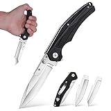 Golden Bird Klappmesser, EDC Taschenmesser mit 3 Ersatzklingen - Ultrascharfes 440C, Allzweckmesser, Gezackte Klinge, Campingmesser mit Gürtelclip, Angelmesser Outdoor