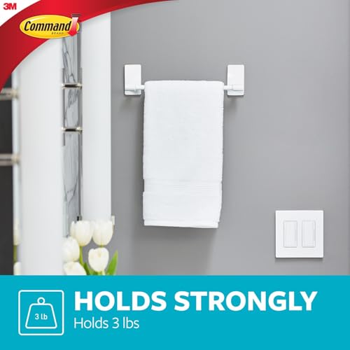 Image of Command Hand Towel Bar Matte Black with Water Resistant Strips, Bathroom Decor, 9 in Bar Length Holds up to 3 lbs