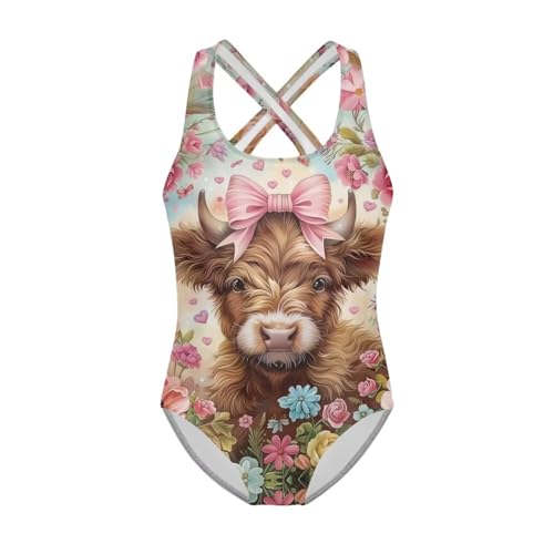 Image of WELLFLYHOM Girls Swimsuit 5-14 Cross Back Swimwear Full Coverage One Piece Bathing Suit Sleeveless Beachwear