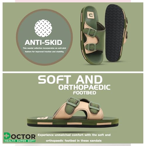 Image of DOCTOR HEALTH SUPER SOFT Men Comfortable Double Strap Slippers with Adjustable Buckles, Cushioned Footbed and Anti Slip Sole, Casual Everyday Wear Sliders for Indoor and Outdoor Use