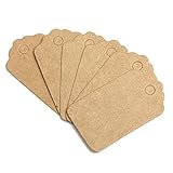 100 etiquetas de papel kraft festoneado de tamaño mini de 5 x 3 cm, para bolsa de piruleta, bonbonniere, etiquetas de regalo, cordeles, etiqueta de precio del producto, ideal como etiquetas de