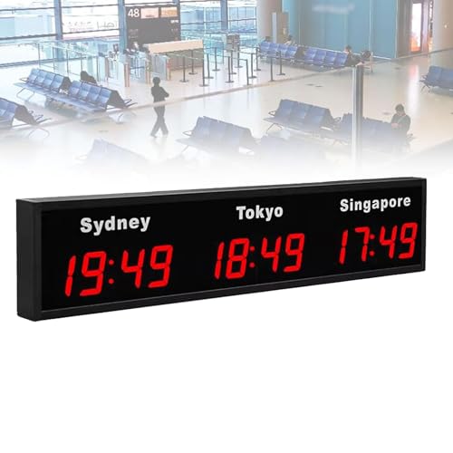 Orologio da parete digitale con fusi orari mondiali, orologio da parete multi-città per hotel, uffici e aeroporti internazionali, visualizza l'ora per 3 città