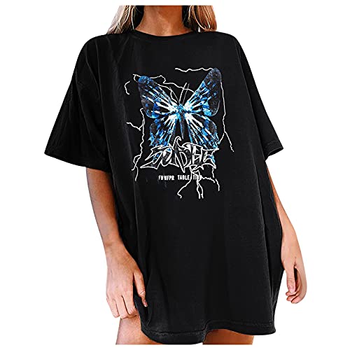 Womens Summer Tops Short Sleeve Casual Fashion Print Plus Size Tops O Neck Loose Basic Tshirt Stylish Street Wear