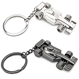 2-Pack F1 Keychain - Hollow Metal Racing Car Keyring in Black & Silver