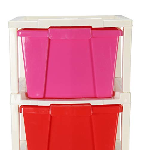 Image of Joyful Studio 4 Xl Plastic modular Drawer System for Home, Office, Hospital, Parlor, School, Doctors, Home and Kids, Colour Multi with Red, Product Dimension when assembeled (31cmx39cmx80.9 cm)