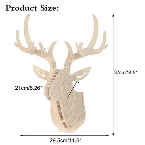 Mochiglory 3D Wooden Puzzle Model Elk Deer Head Wall Decor Animal Sculpture Ornament Wall Art Decor 6 Colors #TOP3
