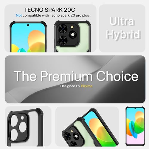 Image of Pikkme Tecno Spark 20C Back Cover | Crystal Clear Transparent Back | Ultra Hyrbid | Full Camera Protection | Raised Edge | Bumper Back Case (Black)
