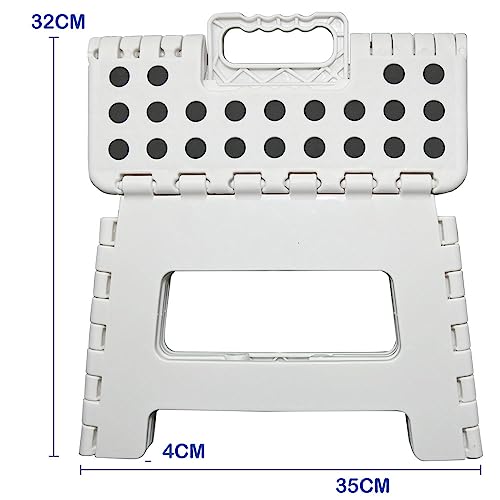 Image of Folding Stool Step Down Footstool With Carry Handle Compact Foldable Foot Stool DIY Footstool Ladder MAX Weight 150KG (White)