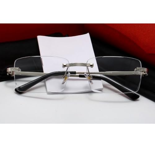 Image of Elegant Rectangle Silver Vintage Retro Metal Wire Frame Rimless Square Clear Lens Eyeglasses Hip Hop Glasses For Men Women