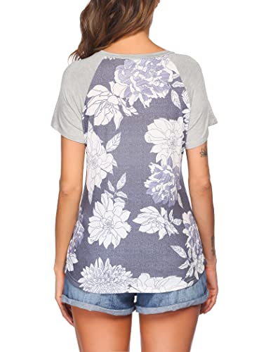 Ekouaer Womens Breastfeeding Shirts Maternity Nursing Tops Short Sleeve Pregnancy Tee Shirt Gray Floral Small #TOP4