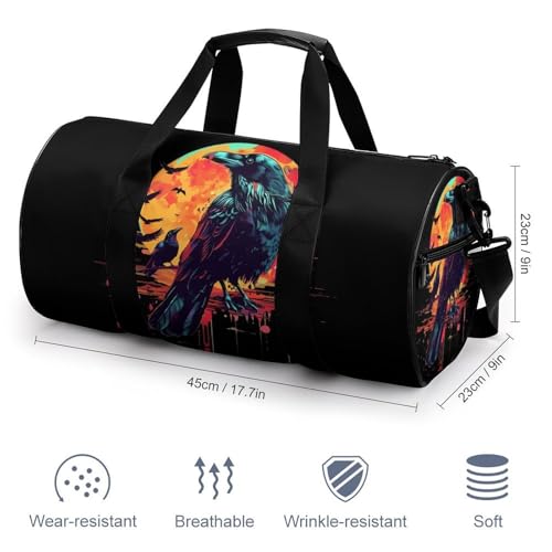 Watercolor Raven Moon Crow Gym Bag for Women Men Travel Duffle Bag Carry on Weekender Tote Bag Lightweight2