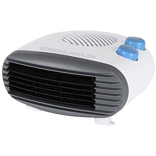Calefactor horizontal. Regulador de termostato con función anti congelado. Dos posiciones de calor 1.000 y 2.000 W. Función ventilador.
