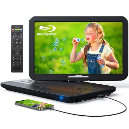 GOnavidio 17.5 Portable Blu Ray DVD Player with 15.4 1920X1080 HD Large Screen 4000mAh Battery Surround Audio Sound Support HDMI in/Out USB/SD Card Reader MKV MP4 Playback Sync TV