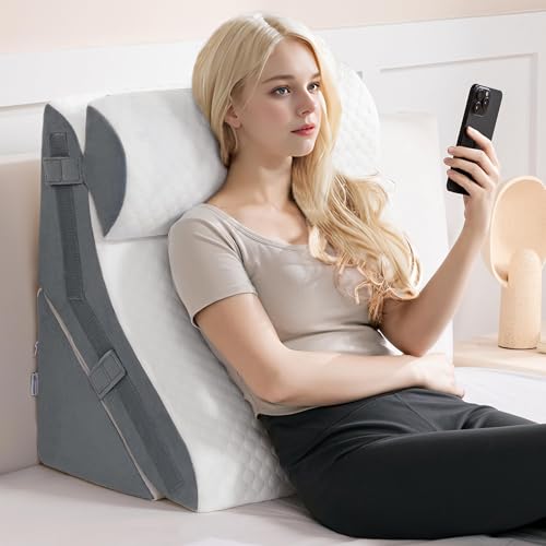 Kohentact Cuña Antireflujo Juego de Almohadas Wedge Ortopédicas 3 en 1 - Almohada Triangular Plegable de Espuma Viscoelástica Ajustable de 23 y 36 cm para Soporte de Piernas, Apnea del Sueño