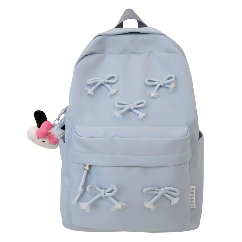 2025 Trendy Cute Bowknot Backpack for Women Laptop Daypack Y2k Preppy Aesthetic Backpack Kawaii Coquette Backpack (Blue)