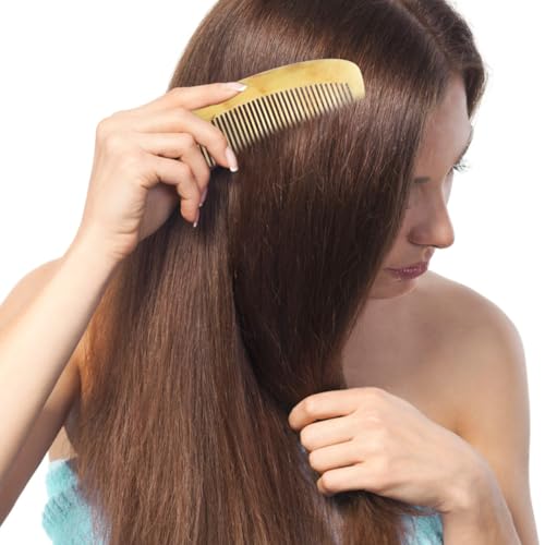 Foto von Frcolor Natürliche Ox Horn Haarkamm Antistatische Tragbare Kamm Ohne Griff Verhindern Haarausfall für Frau Männer (12 cm)