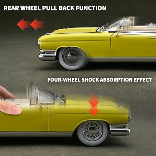 Image of 1:24 Cadillac Eldorado Die-Cast Model Car - Classic Alloy Metal Vintage Car with Pull-Back Action, Openable Doors & Detailed Interior (1:24 Cadillac Eldorado - Yellow)