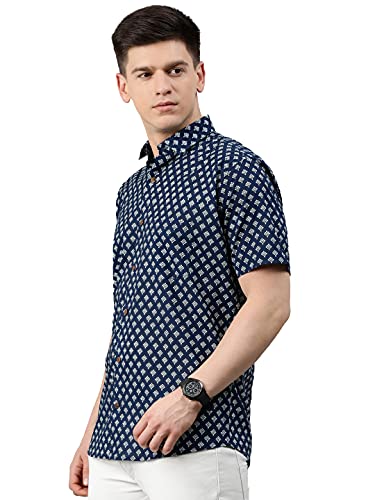Image of Blue Cotton Short Sleeves Shirts for Men-MMH0145-P