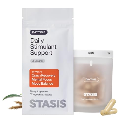 STASIS Daytime Stimulant Support Supplement for Adults with Shoden Ashwagandha CoQ10 Saffron & L Theanine Daily Energy & Focus Capsules No Crash No Brain Fog 25 Servings Complete Kit