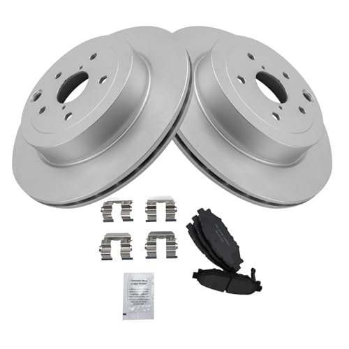 Image of TRQ Rear Brake Pad and Rotor Set Ceramic G Coated Rotors Compatible with 2008-2014 Subaru Impreza WRX STI 2011-2014 Limited 2010 Special Edition