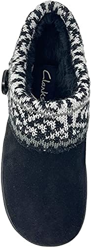 Clarks Womens Suede Leather Comfort Clog Knitted Collar Slipper - Plush Faux Fur Trim - Indoor Outdoor House Slippers For Women (8 M Us, Black/Grey Multi) #TOP2