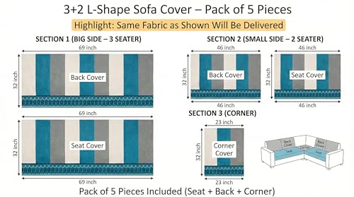 Image of Velvet L Shape 3+2 (5 Seater) Sofa Cover Fully Covered | Anti Skid Non Slip | Printed Aqua Blue | Washable Furniture Protector