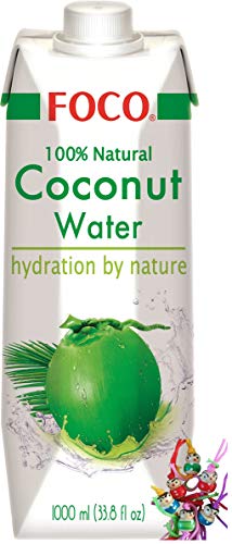 FOCO Pures Kokosnusswasser 1000ml | Kokoswasser Coconut Water 100% Natural + ein kleiner Glücksanhänger gratis