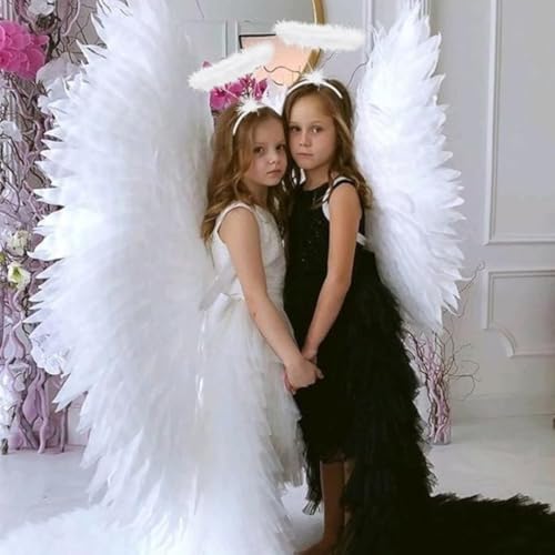 Image of WANNA PARTY White Feathered Angel Halo Headband for Halloween Cosplay Costumes, Fairy Costume Accessory, Angel Wings Headband for Halloween Decoration Items (White)