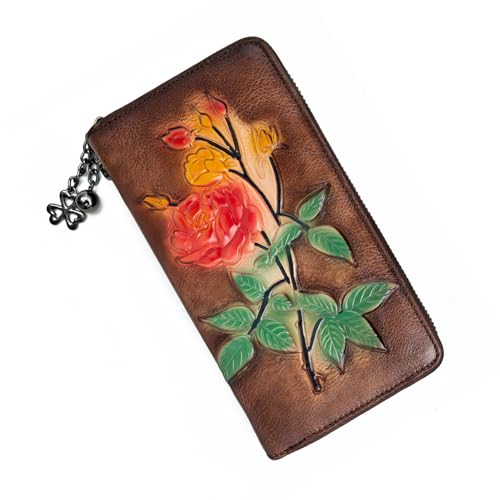 Image of Wallet Genuine Leather for Women - with RFID Blocking Card checkbook ID Slot Large Capacity Vintage style (gardenia coffee)