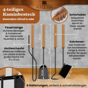 Kaminbesteck BLACK OAK Davos | Metall | schwarz | 5-teilig