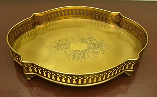 Image of Tangerine Matte Finish Decorative Brass Serving Tray with Cut Work Design (12 inches)