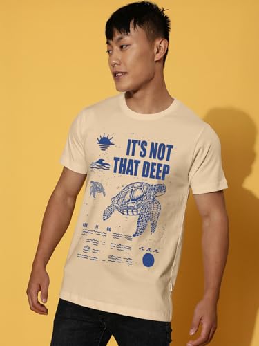 Image of Veirdo Regular Fit Half Sleeves Round Neck Arizona Typographic Printed Pure Cotton T-Shirt for Men (Colors: Green & Navy)