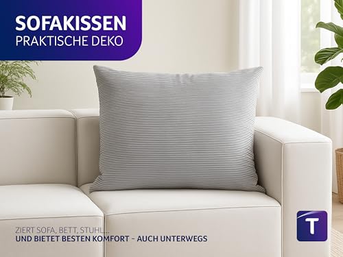 Traumnacht XXL Sofakissen 90x90 cm mit Cord Bezug + 2X Dekokissen 45x45 cm geschenkt, Öko-Tex Zertifiziert, produziert nach deutschem Qualitätsstandard