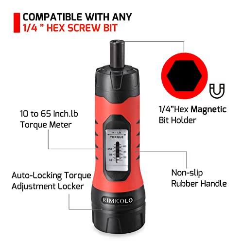 Image of Torque Screwdriver Wrench Set (10-65 In.lb ±1) with 29 S2 Alloy Bits & 5 Drive Sockets | 1 /4 inch Socket Adapter for Tools, Bike Repair, Mounting | Includes Portable Case