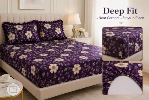 Image of King Size Fitted Bedsheet with 2 Frill Pillow Covers (FrillNew6, King Size - 72x78 Inch)