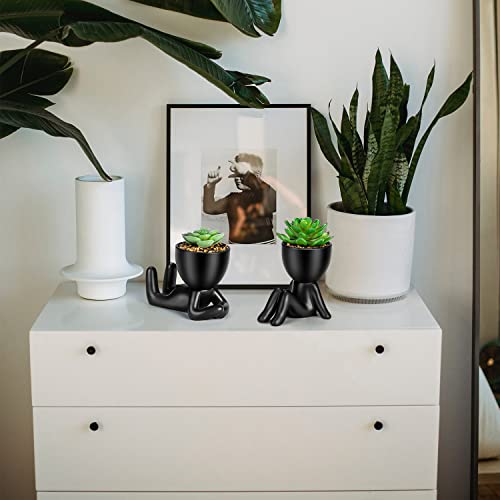 Fake Succulents Fake Plants Home Decor Artificial Plants Pot Head Cute Human Shape Desk Decoration Office Décor For Women Cute Bathroom Office Plants 2Pcs #TOP5