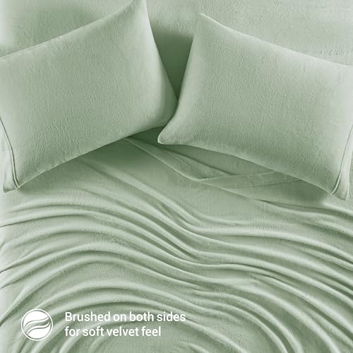 Image of True North by Sleep Philosophy Plush Sheet Set Twin, Solid Color, Warm & Soft Bedding Twin Size Sheets, Fitted Pocket Fits Up to 16 inch Mattress, Soloft, Green, 3 Piece