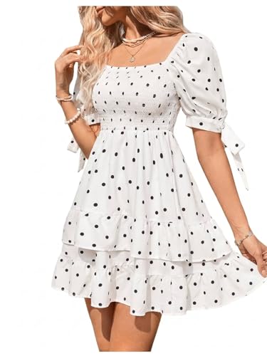 Image of Floerns Women's Floral Print Puff Sleeve Square Neck Tiered Layer Shirred Dresses