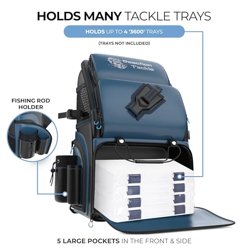 Image of Reaction Tackle Saltwater Fishing Tackle Bags, Water Resistant 1000D PVC Tackle Box Bag with Removable Dividers, Fits 3600 and 3700 Trays, Backpack