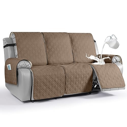 Image of VANSOFY Waterproof Recliner Loveseat Covers Washable, Light Brown,3 Seater | 1-Piece, Non-Slip with Elastic Straps, Sofa Cover with Pocket for Dogs, Pets