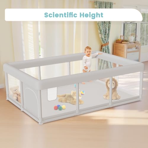 Image of besuhot Baby Playpen Extra Large Play Yard 74 inch x 50 inch Playpen for Babies and Toddlers with Anti-Slip Suckers and Zipper Gate, Safety Baby Activity Center for Indoor & Outdoor