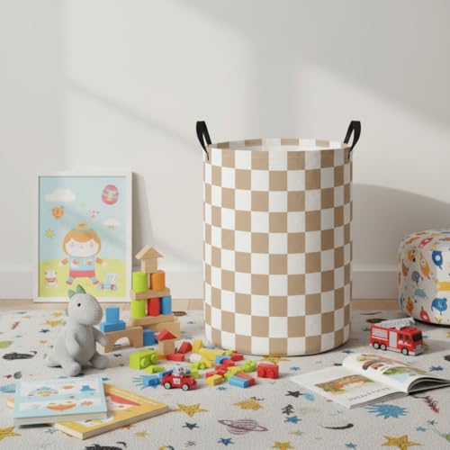 Image of Baby Laundry Hamper Basket Baby Hamper for Nursery Boy and Girl Cute Storage Bin Organizer Boho Room Decor(Brown Checkered)