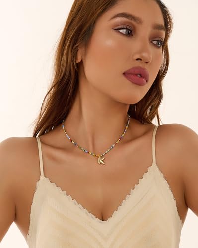 Initial Necklace for Women Cute Colorful Beaded Charm Necklaces Bohemian Colorful Letter Necklaces Personalized Bubble Necklace Trendy Choker for Women Jewelry Gift2