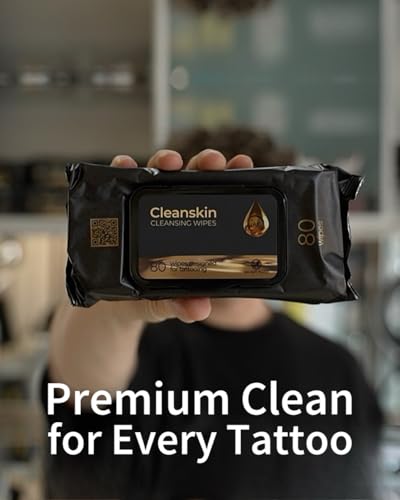 Image of CleanSkin Cleansing Green Soap Tattoo Wipes All in One Solution Tattoo Wipes for during Tattooing | Tattoo Aftercare | Green Soap for Tattooing | Ready-to-use all in one green soap tattoo wipes help clean skin and excess ink during tattooing, PMU, piercing and aftercare.