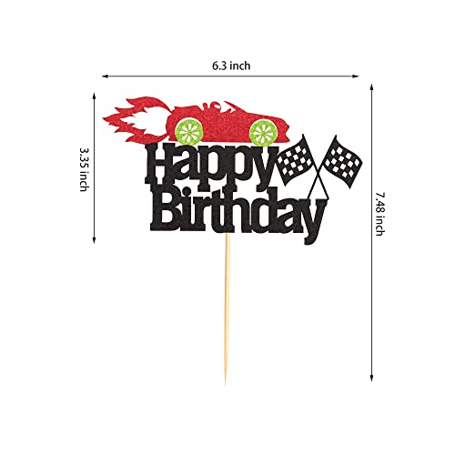 Arthsdite Car Cake Topper Race Car Cake Decorations For Racing Car Checkered Flag-Black Glitter Race Car Cake Topper Happy Birthday Theme Cake Decor #TOP2