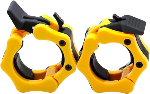 Clout Fitness Pro Elite Olympic Barbell Clamps Collars Quick Release Pair of Locking Weight Clips Fit 2 Inch Barbell for Weightlifting (Yellow w/Black)