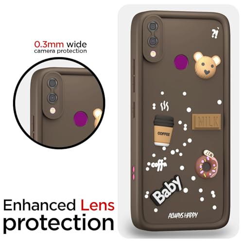 Image of Bintage Cute Fun Ball | Taddy Cartoon 3D Smiley Coffee Cup | Milk Donut | Full Camera Protection Back Cover Compatible for Vivo 1851 / V9 / V9 Youth / Y83Pro - Brown